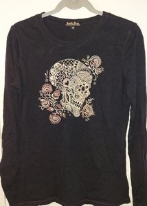 long sleeve black graphic Dia de los Muertos Tee